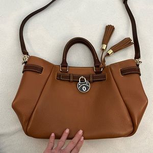 Dooney and Bourke saddle tan rich pebble leather convertible crossbody.